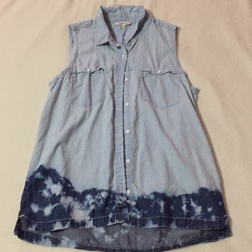 Calvin Klein Jeans Blue Sleeveless Button Down Top